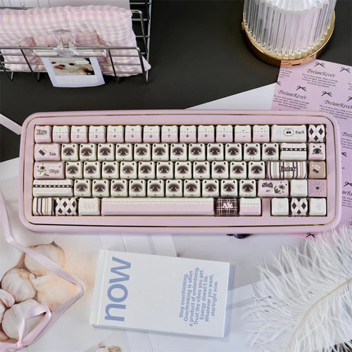 Custom PBT Keycaps: 130 Cute Siamese Cat MAO Profile Keys