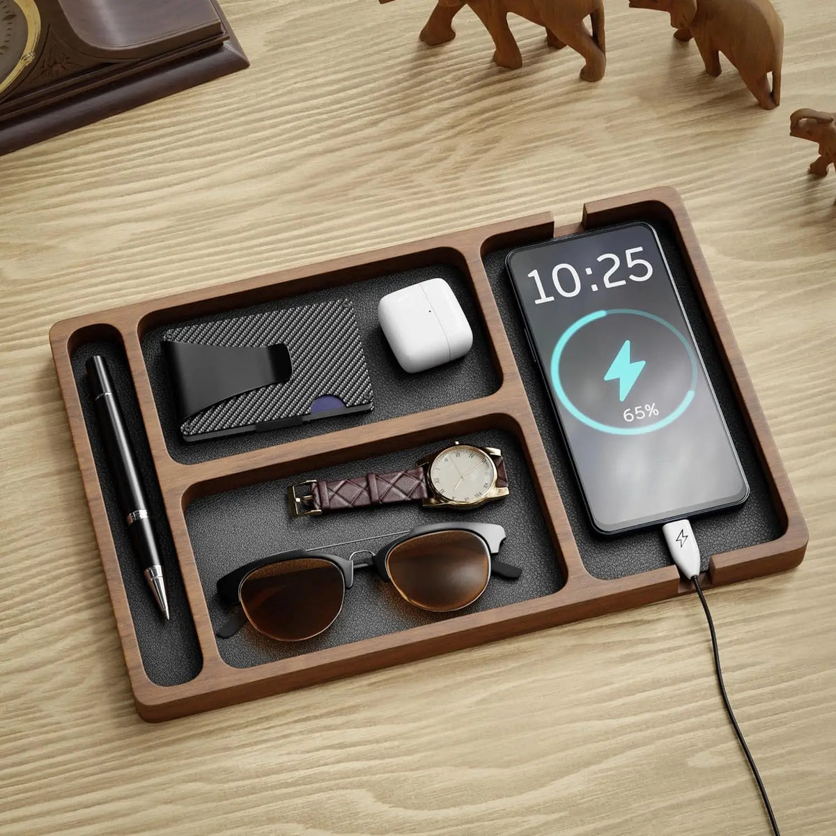 Solid Wood Desktop Storage Box: Multi-Grid Desk Organizer