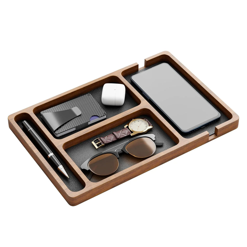 Solid Wood Desktop Storage Box: Multi-Grid Desk Organizer